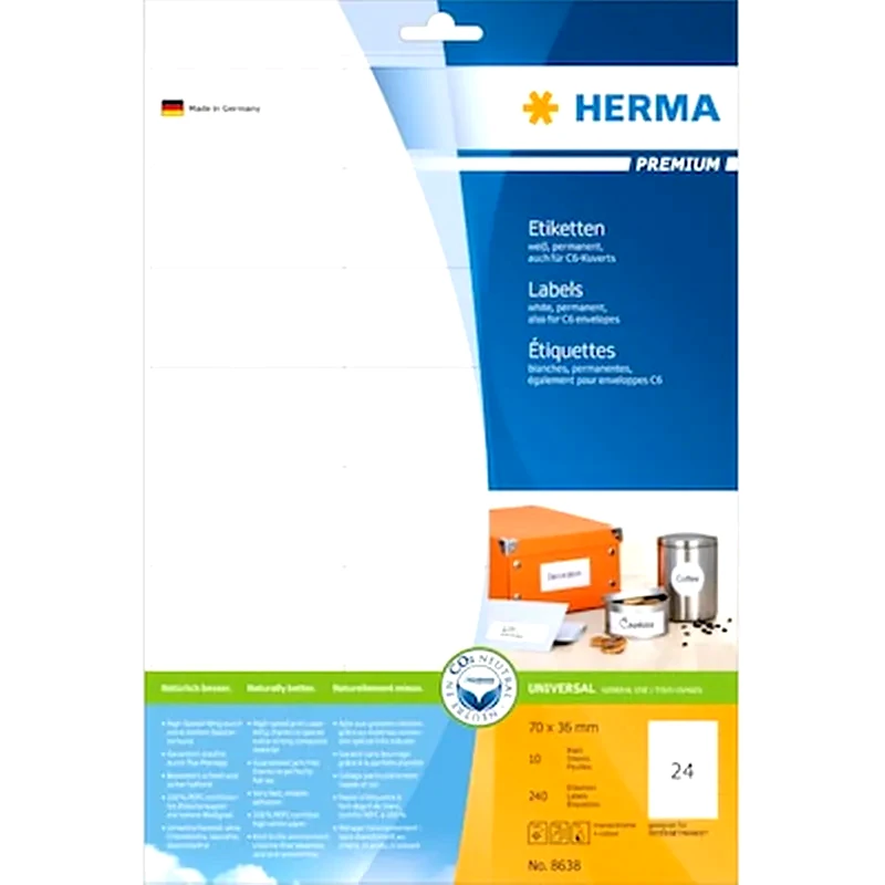 HERMA Herma Ετικέτες Matte Λευκό 70x36mm 240 τεμάχια 10 φύλλα