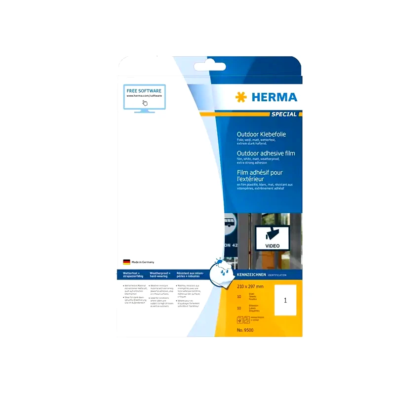 HERMA 9500 - Αυτοκόλλητες ετικέτες εκτύπωσης εξωτ. χώρου 210 x 297 mm - Λευκό - 10 ετικέτες