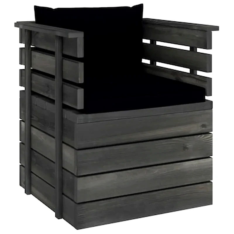 VIDAXL Πολυθρόνα Κήπου VidaXL από Εμποτισμένο Ξύλο Πεύκου Με Μαξιλάρια 70x65x71,5 cm - Μαύρο