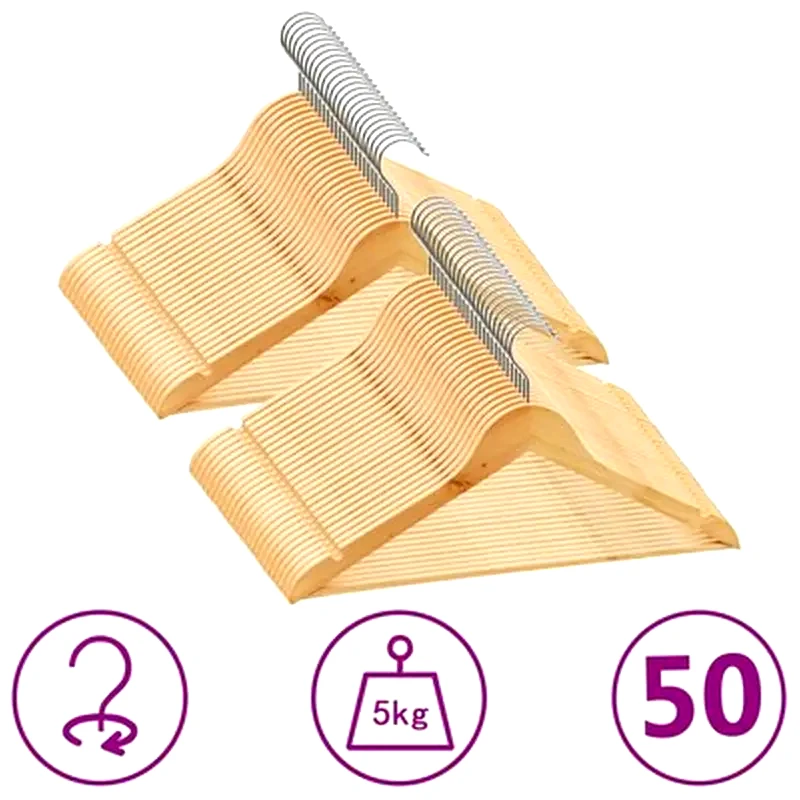 VIDAXL Vidaxl Κρεμάστρες Ρούχων Σετ 50 Τεμ. Αντιολισθητικές Από Σκληρό Ξύλο