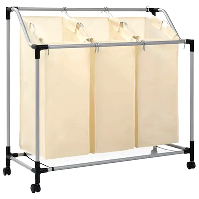 VIDAXL Vidaxl Καλάθι Διαχωρισμού Απλύτων Με 3 Σάκους Κρεμ Από Ατσάλι