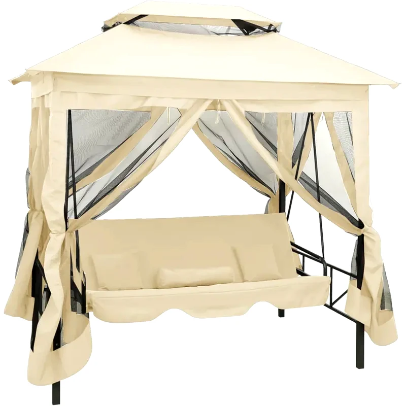 VIDAXL Κούνια Κήπου VidaXL με Σκίαστρο από Χάλυβα 220x160x240 cm - Λευκό κρεμ