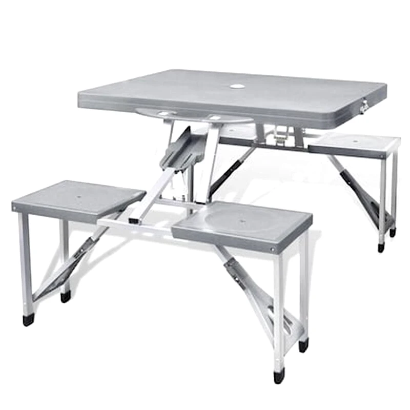 VIDAXL Vidaxl Σετ Τραπέζι Camping Πτυσσόμενο Με 4 Σκαμπό Πολύ Ελαφρύ Γκρι Αλουμινίου