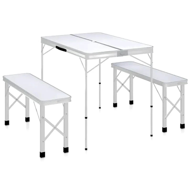 VIDAXL Vidaxl Τραπέζι Κάμπινγκ Πτυσσόμενο Με 2 Πάγκους Λευκό Αλουμινίου