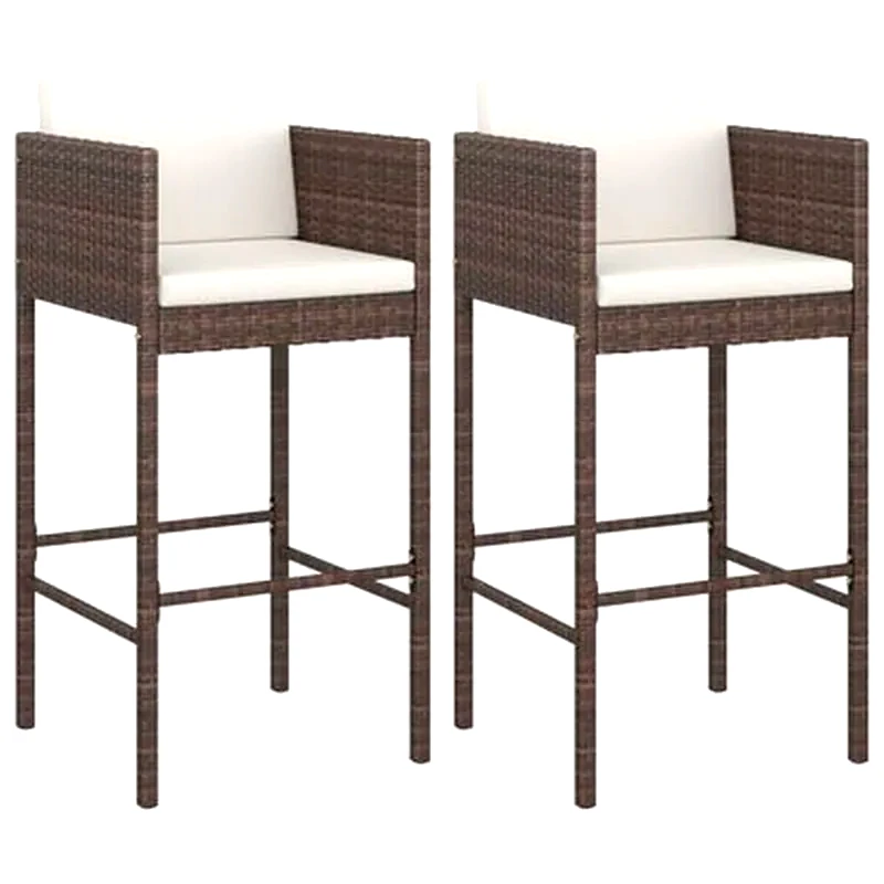 VIDAXL Σκαμπό Κήπου VidaXL με Μαξιλάρια από Ρατάν 50x48x100 cm 2 Τμχ - Καφέ/Κρεμ