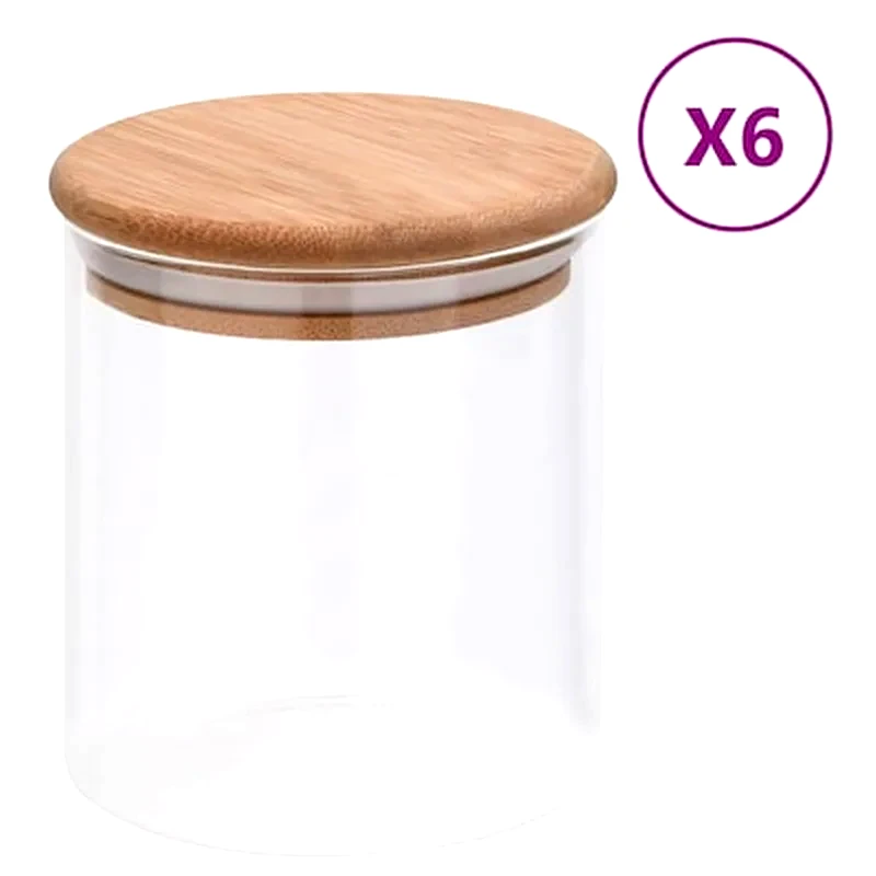 VIDAXL Βάζο Αποθήκευσης Τροφίμων Vidaxl Bamboo 600ml 6 Τμχ - Διάφανο