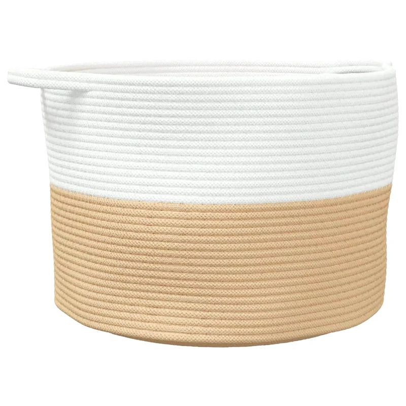 VIDAXL Καλάθι Απλύτων VidaXL Βαμβακερό 55x36cm - Μπεζ/Λευκό