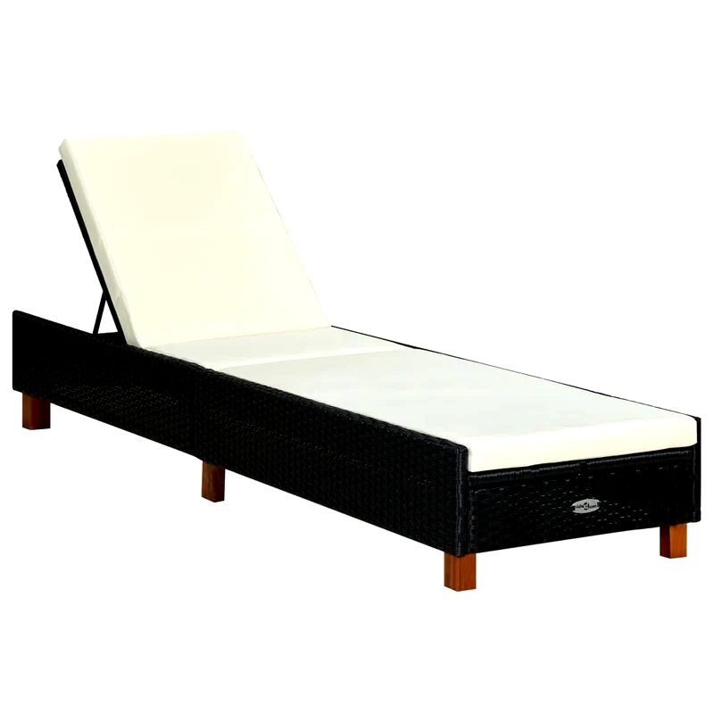 VIDAXL Ξαπλώστρα VidaXL από Συνθετικό Ρατάν 200x55x30-72.5 cm - Μαύρη/Κρεμ