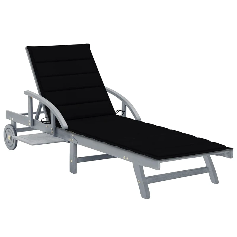 VIDAXL Ξαπλώστρα VidaXL από Μασίφ Ξύλο Ακακίας 200x68x30-86 cm - Γκρι/Μαύρη
