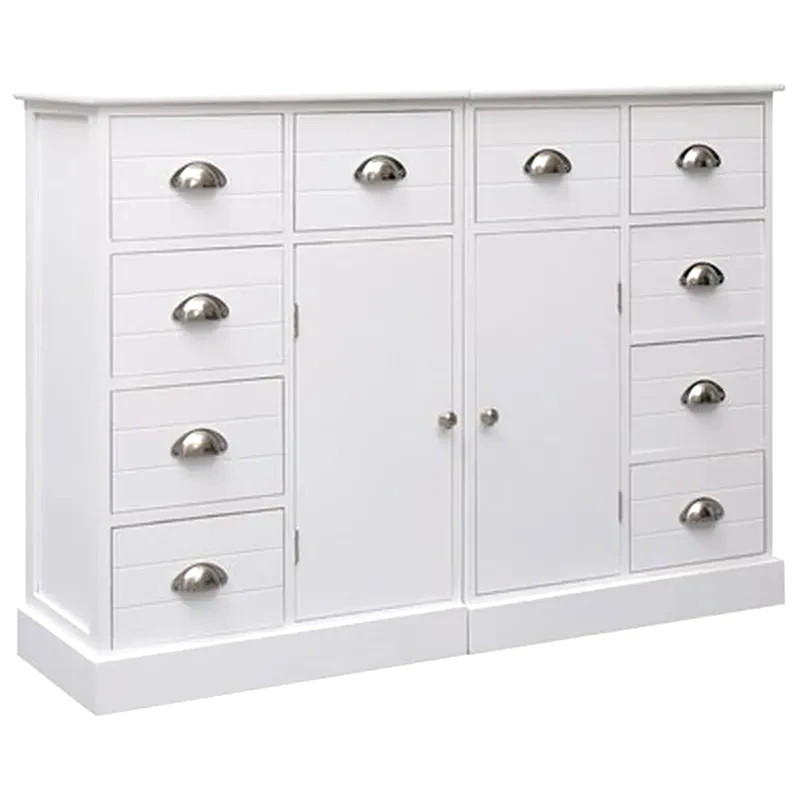 VIDAXL Vidaxl Μπουφές Με 10 Συρτάρια Λευκός 113 X 30 X 79 Εκ. Ξύλινος