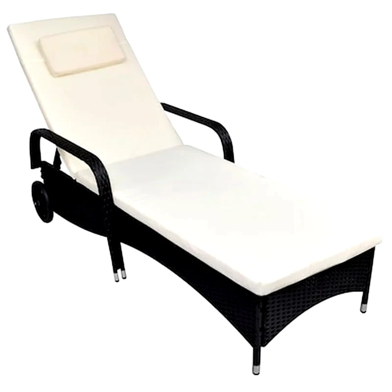 VIDAXL Ξαπλώστρα VidaXL με Μαξιλάρι και Ρόδες από Συνθετικό Ρατάν 198x66x30-98 cm - Μαύρο