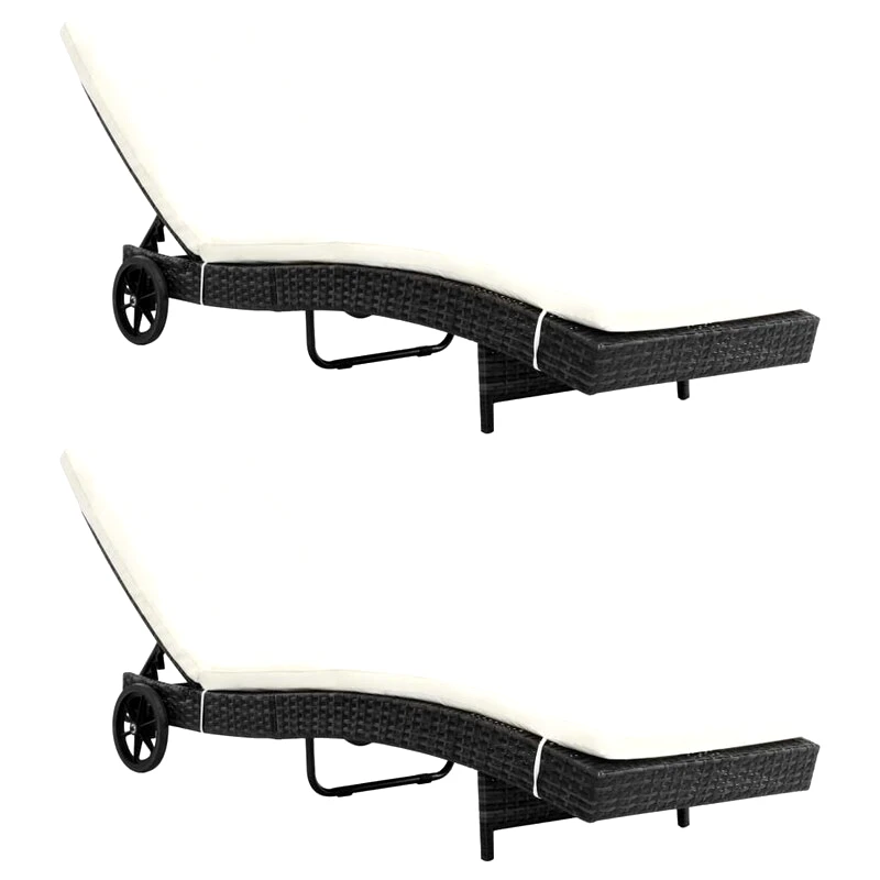 Σετ Ξαπλώστρες VidaXL από Συνθετικό Ρατάν 2Τμχ - Μαύρο/Μαύρο φωτογραφία