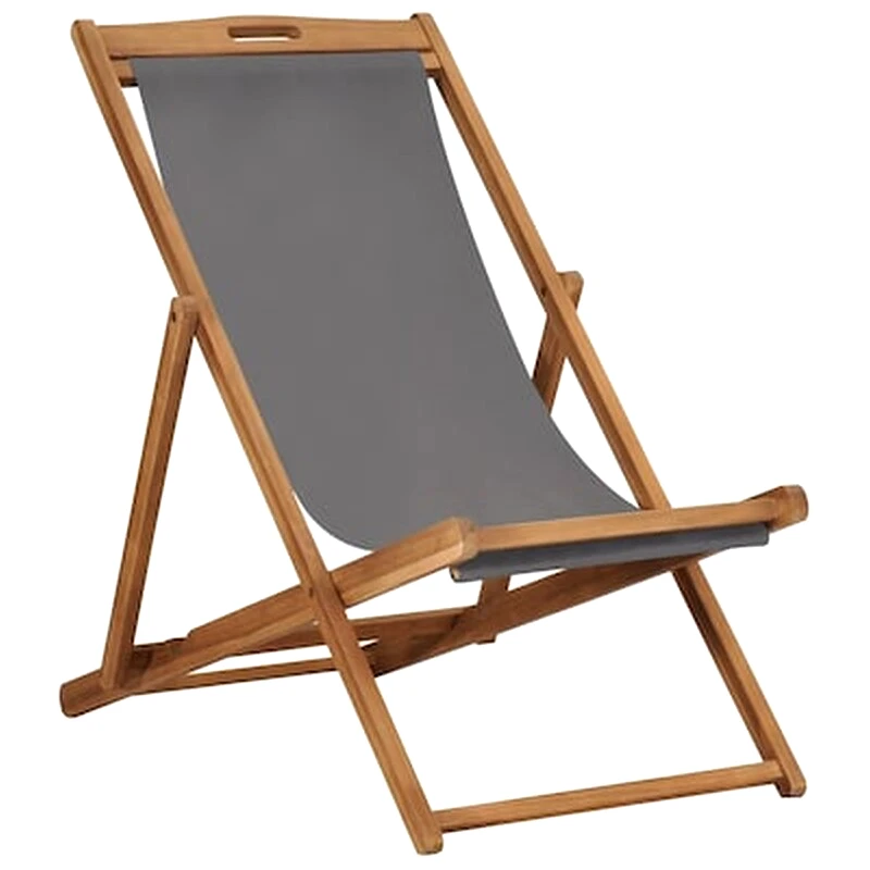 VIDAXL Σεζλόνγκ VidaXL Πτυσσόμενη από Ξύλο Teak/Ύφασμα 56x105x96 cm - Γκρι