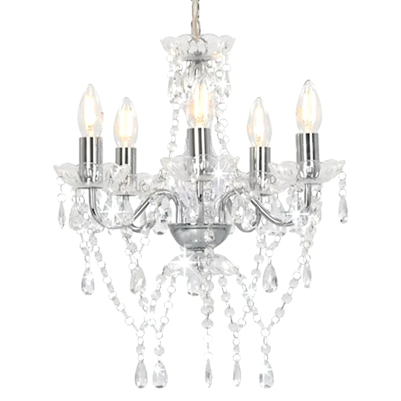 VIDAXL Vidaxl Πολυέλαιος Στρογγυλός Ασημί Με Κρυστάλλινες Χάντρες 5 Ντουί Ε14