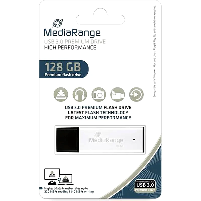 MR SSD AND USB FLASH DRIVES AND MEMORY CARDS MediaRange USB 3.0 High Performance Flash Drive 128GB - Λευκό