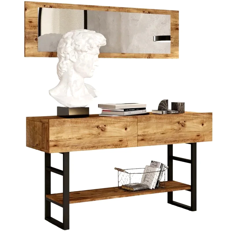 24MALL Κονσόλα 24Mall Buono Plus από Μοριοδανίδα/Μέταλλο 139x43x75.7 cm - Καφέ/Μαύρη