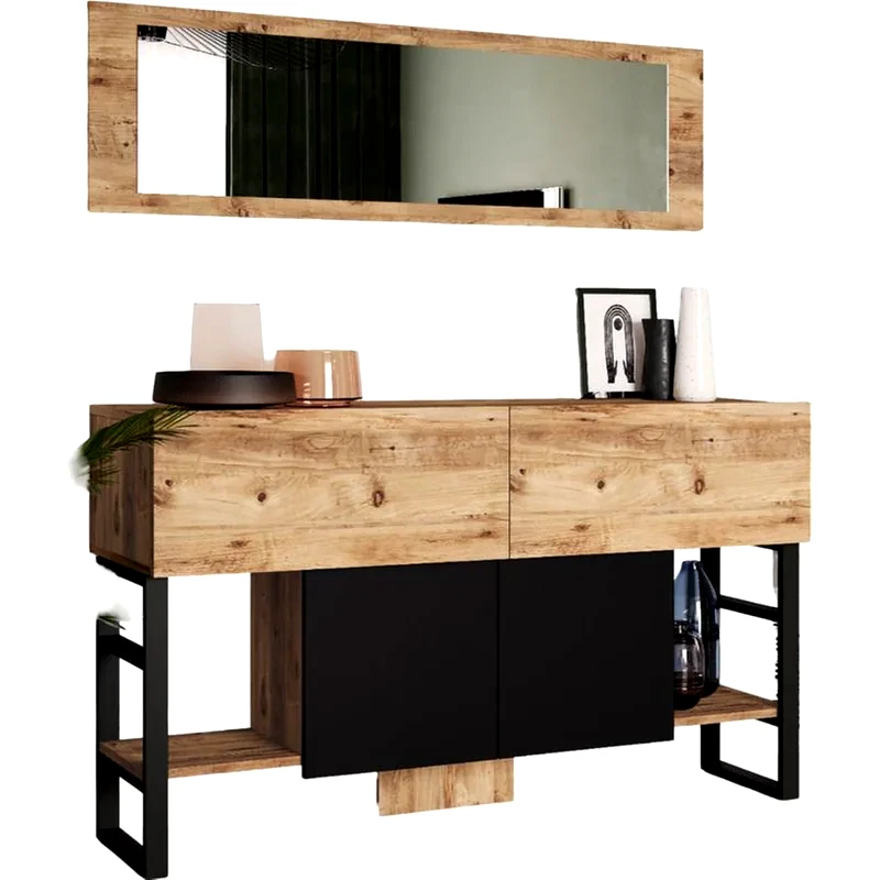 24MALL Κονσόλα 24Mall Semplice Plus από Μοριοδανίδα/Μέταλλο 139x43.3x83.6 cm - Καφέ/Μαύρη