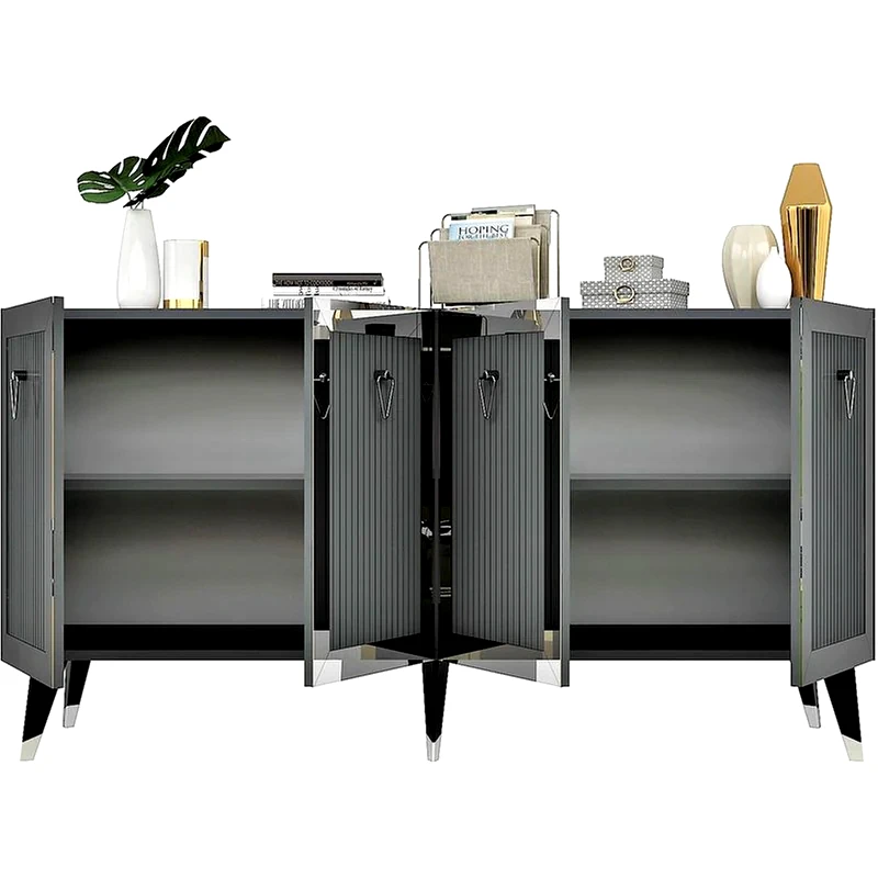 24MALL Μπουφές 24Mall Barto από Μοριοσανίδα 150x80x40 cm - Ανθρακί/Ασημί
