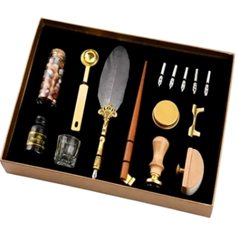 ADD Σετ Γραφής Με Πένα Φτερό Μαύρο Γραφίτη Και Ξύλινο Κονδυλοφόρο Αντίκα Jiner