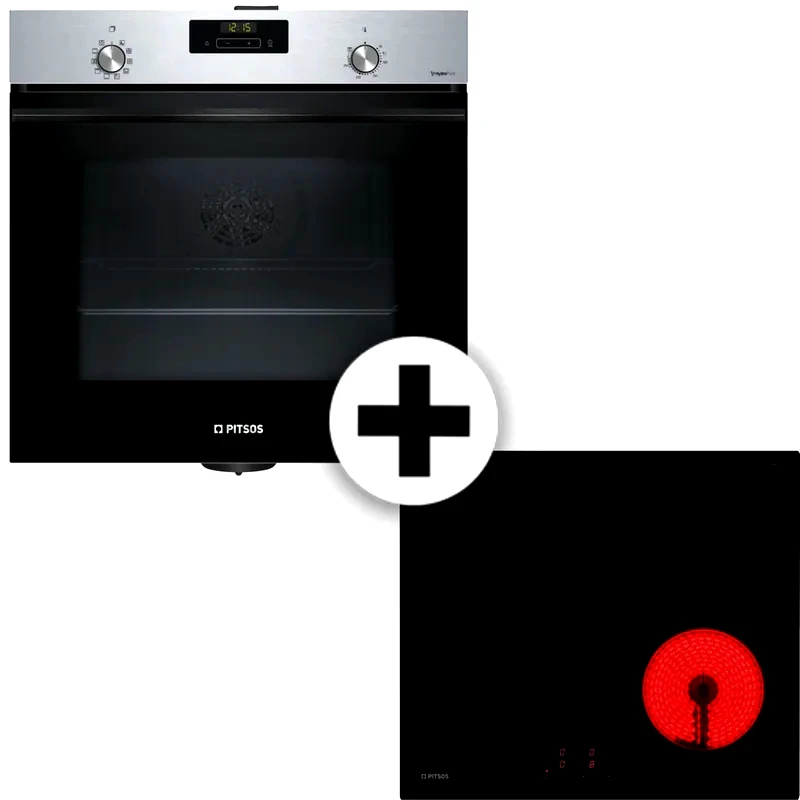 PITSOS PITSOS PH21M40X3 CRE611S06 71 Lt Inox Εντοιχιζόμενος Σετ Φούρνος και Εστία