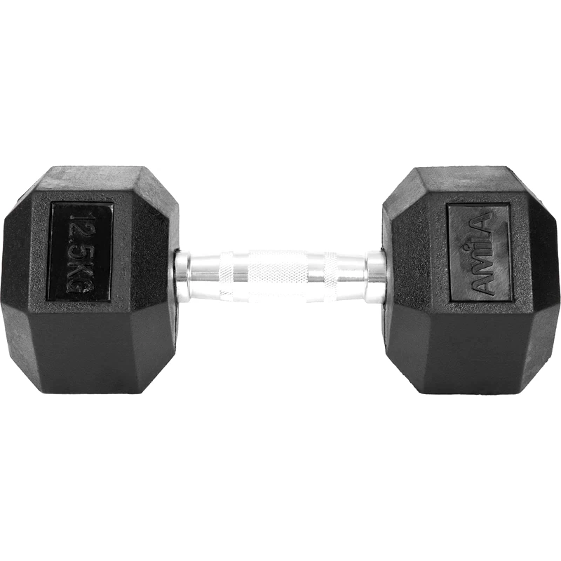 AMILA Βαράκι Εξάγωνο 12.5kg Amila Rubber Cover Class A 84540 από Ατσάλι με Επένδυση Λάστιχου - Μαύρο