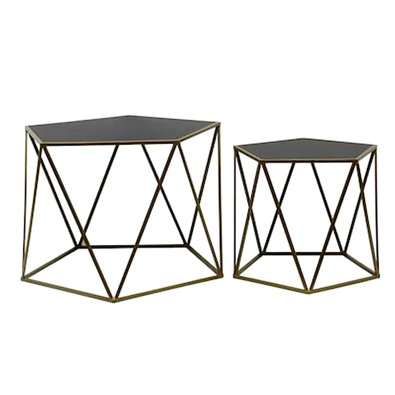 LIBERTA Σετ Τραπεζάκια Σαλονιού Liberta από Γυαλί Diamond 2 Τμχ - Μαύρο/Χρυσό