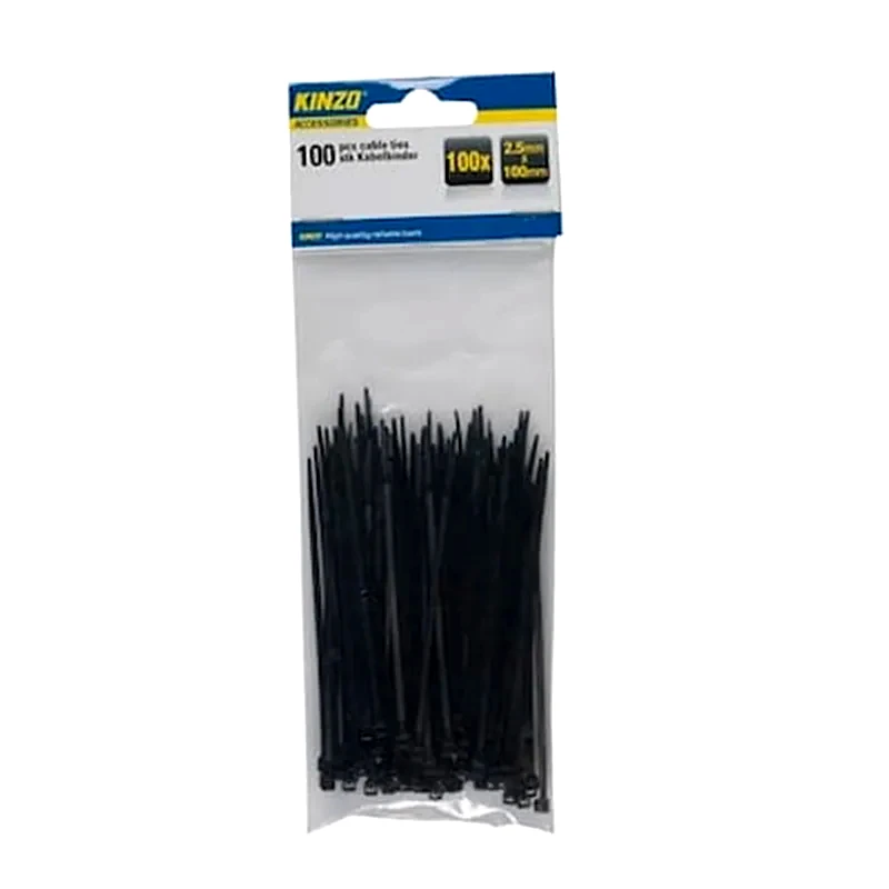 KINZO Καλωδιων Δεματικα Σετ100 Μαυρα Σε Σακουλακι 8x1x22cm Kinzo