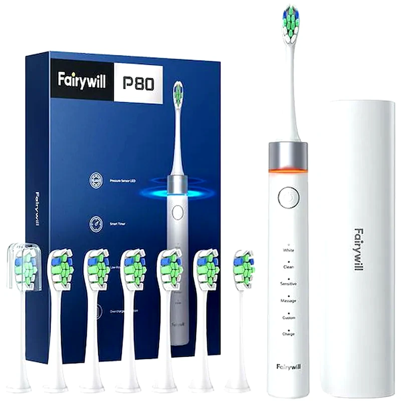 FAIRYWILL FAIRYWILL FW-P80 SONIC Οδοντόβουρτσα Σετ Θήκη + 8 HEA Λεύκο