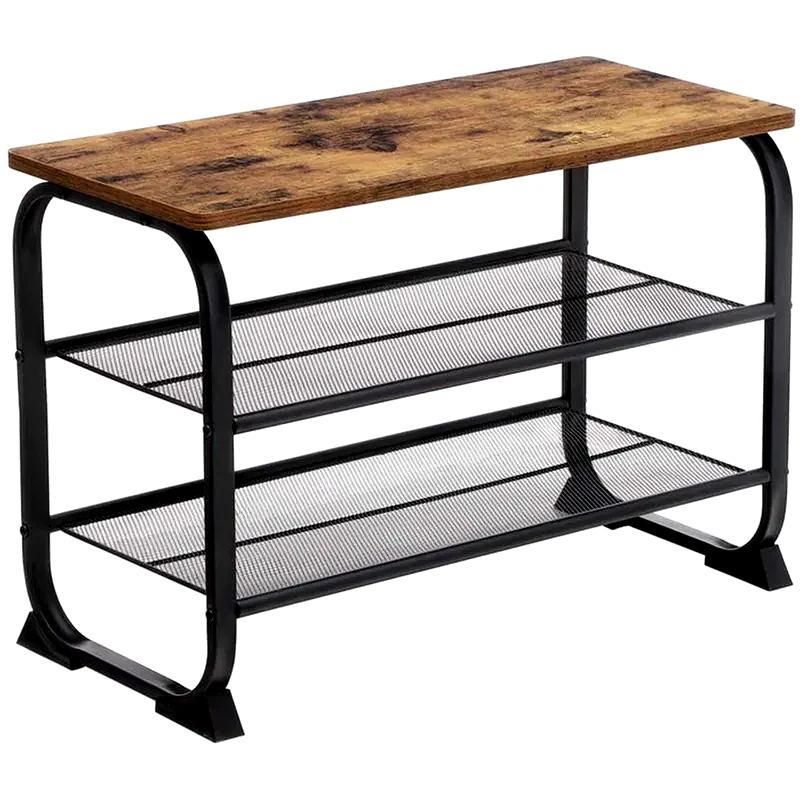 VASAGLE Παπουτσοθήκη Vasagle Lmr32bx Με 2 Ράφια Και Πάγκο Από Μέταλλο 66x30x45 cm - Μαύρο/Καφέ