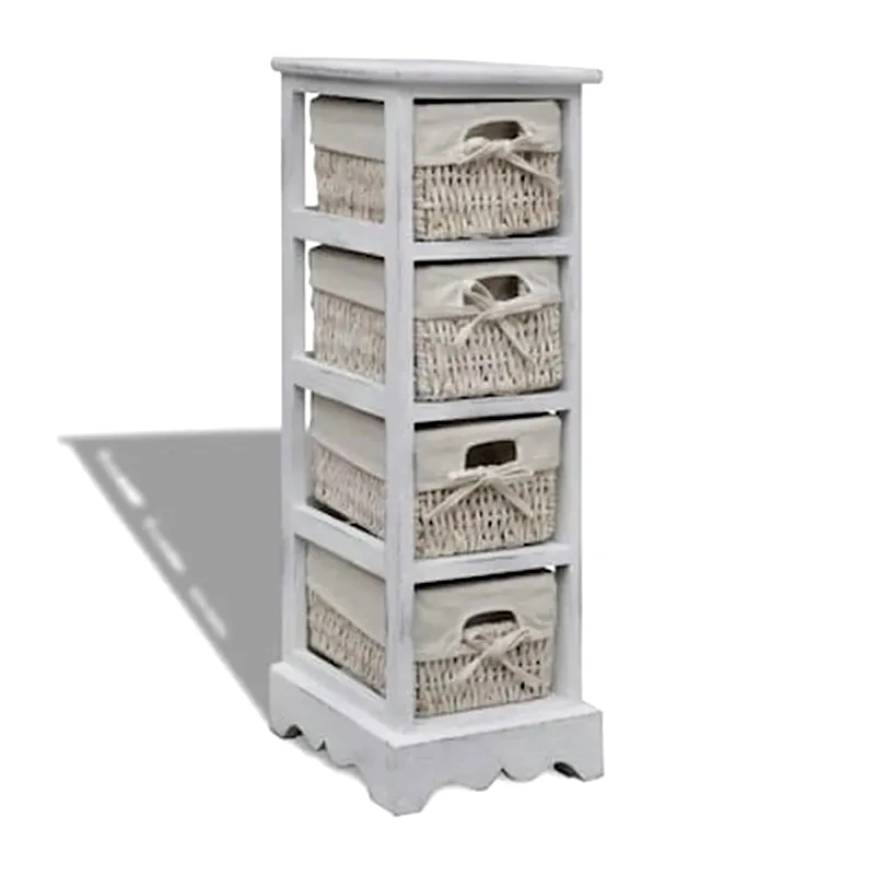 VIDAXL Vidaxl Συρταριέρα Με 4 Πλεκτά Καλάθια Λευκή Ξύλινη