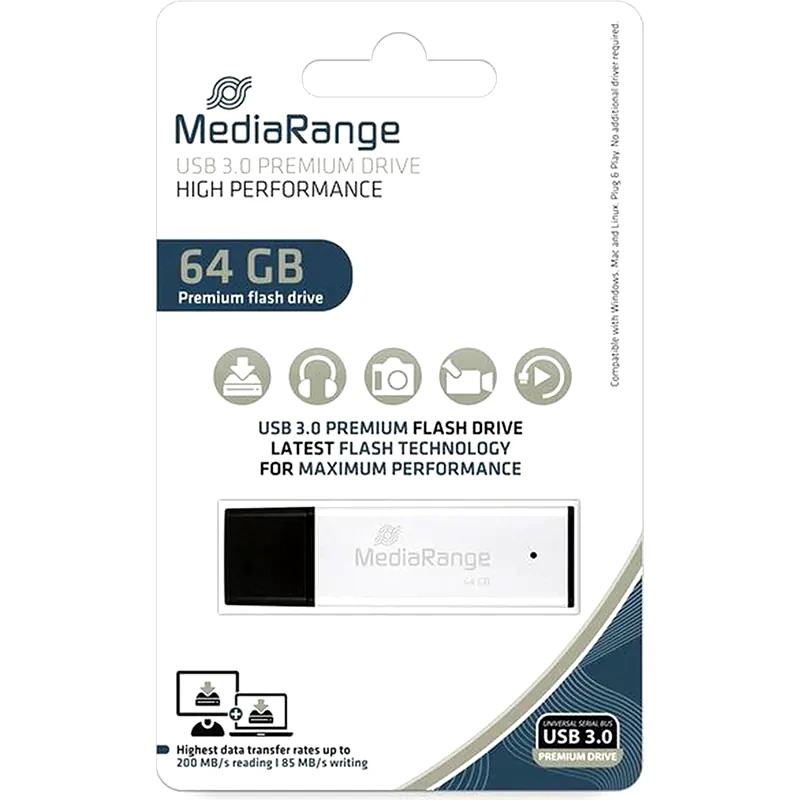 MR SSD AND USB FLASH DRIVES AND MEMORY CARDS MediaRange USB 3.0 High Performance Flash Drive 64GB - Λευκό