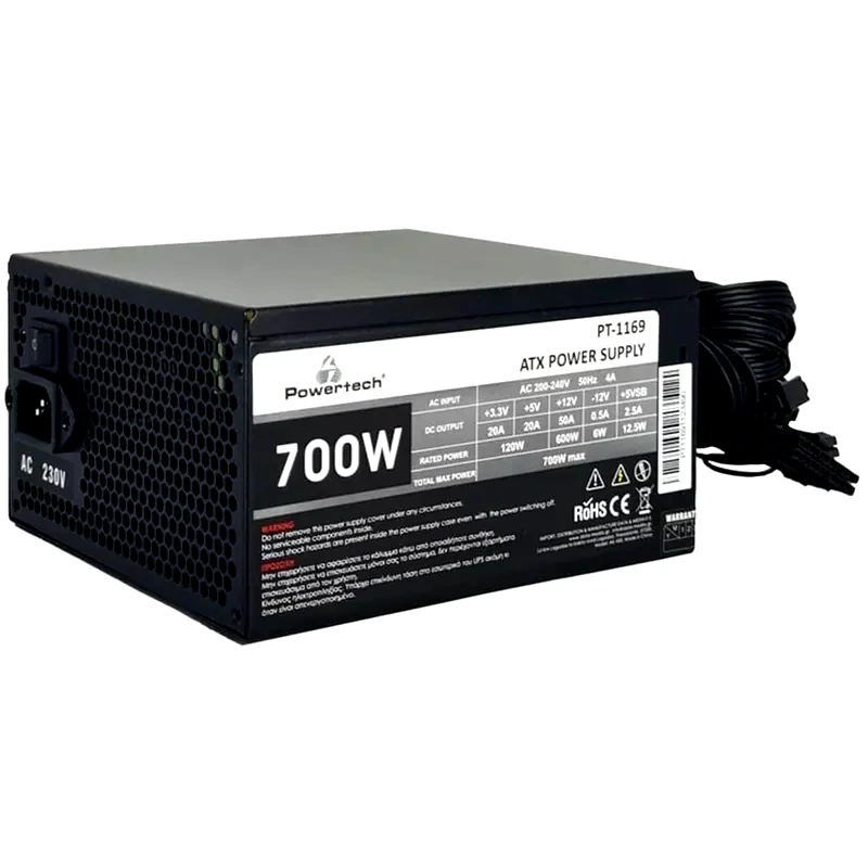 POWERTECH Τροφοδοτικό Υπολογιστή Powertech PT-1169 700W ATX 140mm Fan - Μαύρο