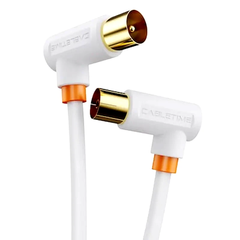 CABLETIME Cabletime Καλώδιο Tv M Σε Tv F 90 Degree Av101, 75ohm, 3m, Λευκό