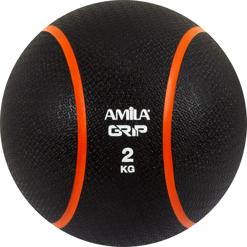 Μπάλα Medicine Grip Amila 2 kg 19 cm από Λάστιχο - Μαύρη/Πράσινη