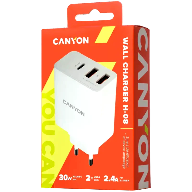 CANYON Φορτιστής Πρίζας Canyon Powerfull Technology Multi - USB Wall Charger 2.4A H-08 Λευκό