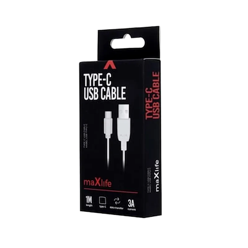 MAXLIFE Καλώδιο δεδομένων Maxlife USB-C 3A 1m - White