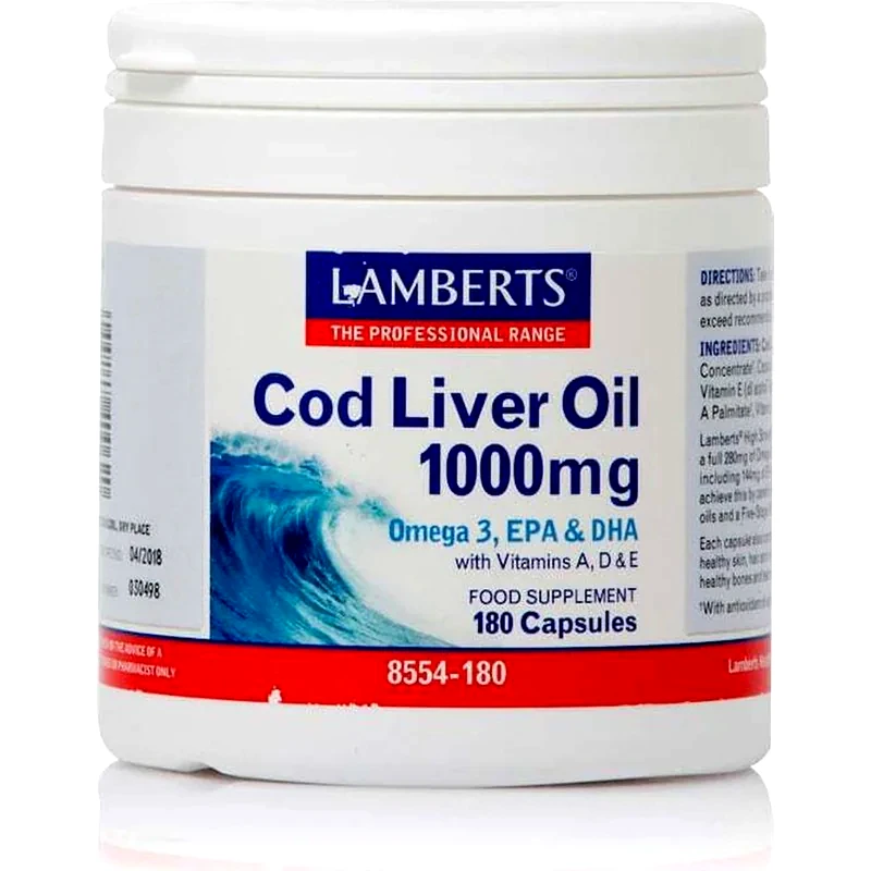 LAMBERTS Λιπαρά Οξέα Lamberts Cod Liver Oil 1000mg - 180 κάψουλες