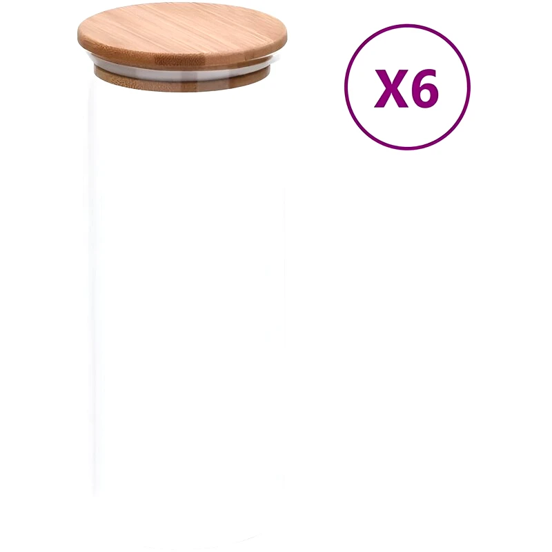 VIDAXL Βάζο Αποθήκευσης Τροφίμων Vidaxl Bamboo 1lt 6 Τμχ - Διάφανο