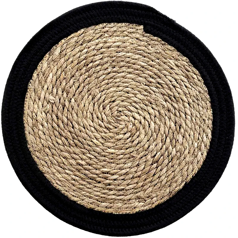SPITISHOP Σουπλά Spitishop Ψάθινο 38 cm - Μπεζ/Μαύρο