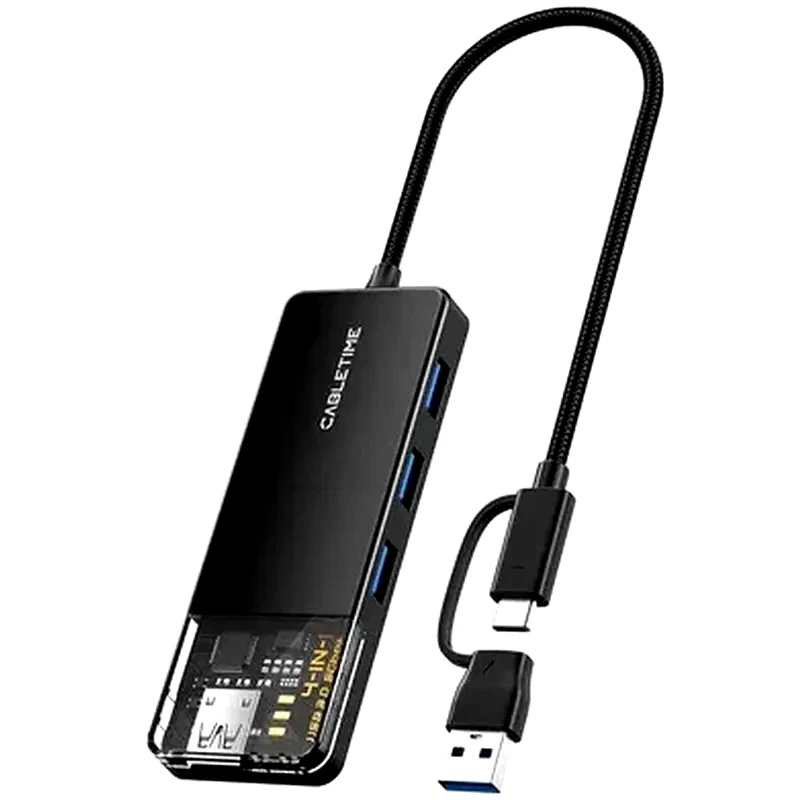 CABLETIME Cabletime USB Hub CT-HUBT3-PB 4 Θυρών με Σύνδεση USB/USB-C, 5Gbps - Μαύρο