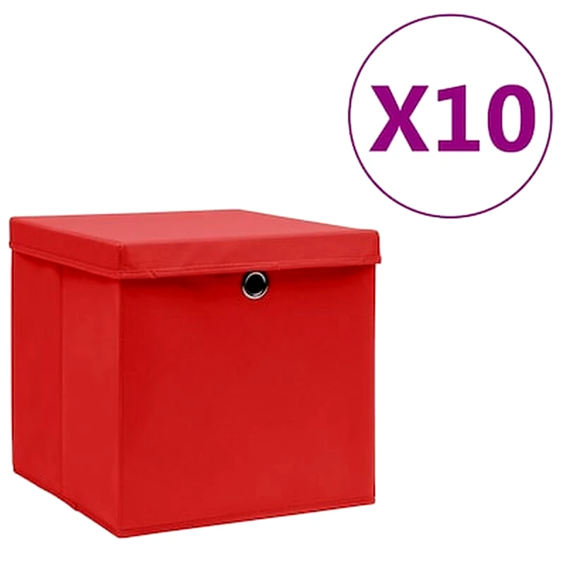 VIDAXL Vidaxl Κουτιά Αποθήκευσης Με Καπάκια 10 Τεμ. Κόκκινα 28 X 28 X 28 Εκ.