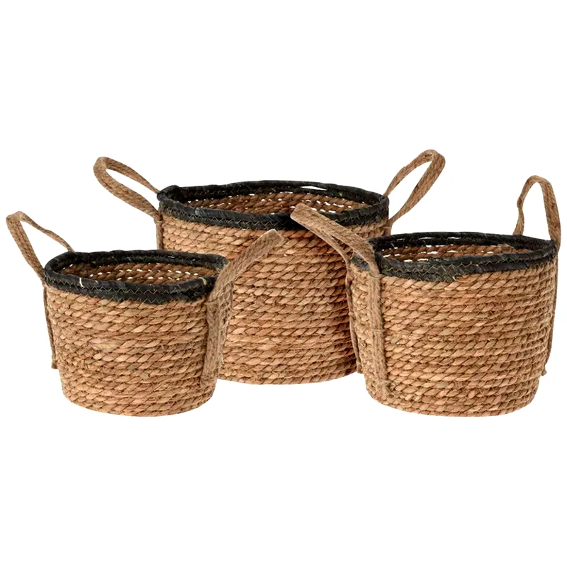 SPITISHOP Διακοσμητικά Καλάθια Spitishop K-m Ma1000410 Ψάθινο Σετ 3 Τμχ - Καφέ