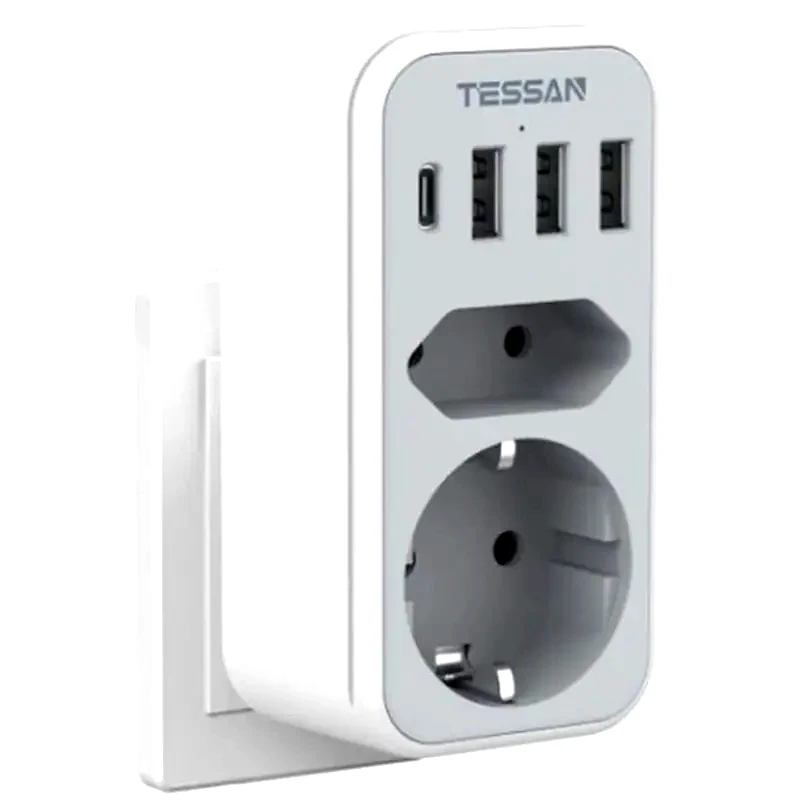 TESSAN Πρίζα ρεύματος τοίχου TESSAN TS-328-DE-C με θύρες AC, USB-A, USB-C