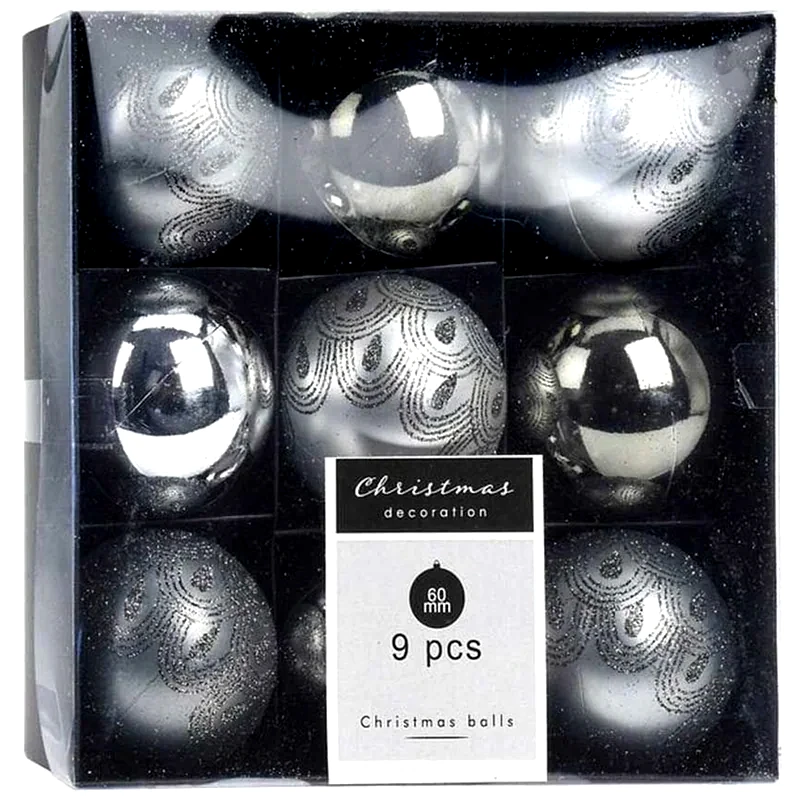 Σετ Χριστουγεννιάτικα Στολίδια Spitishop K-m Silver Can220510 Πλαστικό 9 Τμχ - Μπάλα