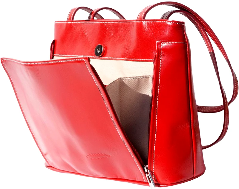 Firenze Leather Δερμάτινη Τσαντα Ωμου Ludovica Firenze Leather 215 Σκουρο Κόκκινο
