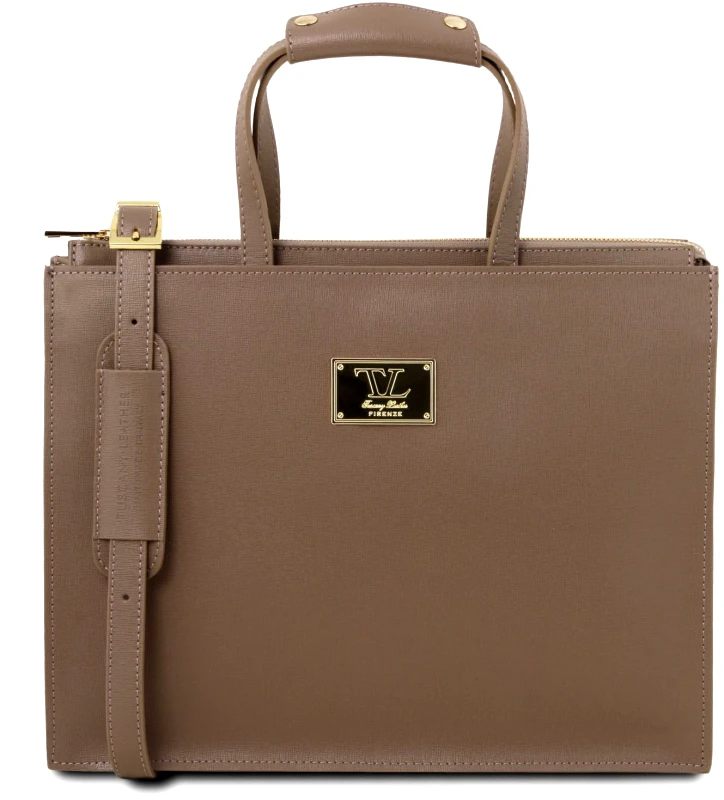 Tuscany Leather Γυναικεία Επαγγελματική Τσάντα Δερμάτινη Palermo Σταχτί σκούρο Tuscany Leather