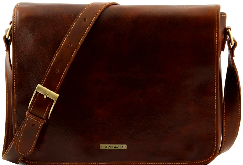 Tuscany Leather Ανδρική Τσάντα Δερμάτινη Messenger Double TL90475 Καφέ Tuscany Leather