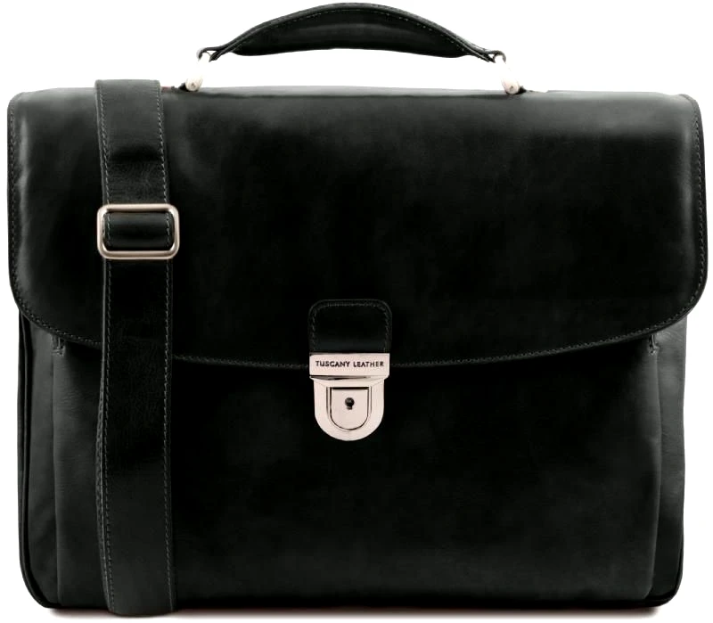 Tuscany Leather Επαγγελματική Τσάντα Δερμάτινη Alessandria με Smart Connect 15.6 ίντσες Tuscany Leather TL142067 Μαύρο