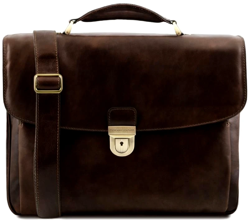 Tuscany Leather Επαγγελματική Τσάντα Δερμάτινη Alessandria με Smart Connect 15.6 ίντσες Tuscany Leather TL142067 Καφέ σκούρο